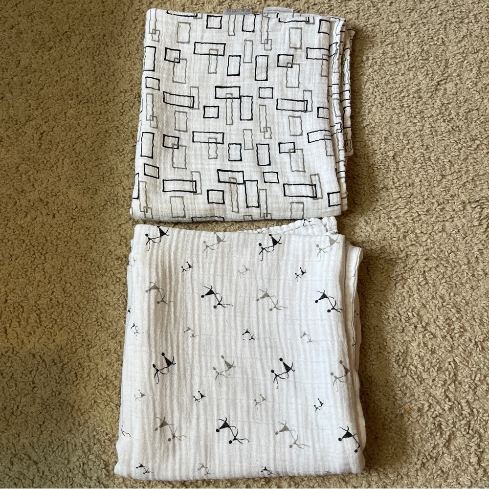 Aden + Anais Muslin Swaddle Blanket Cotton Lot 2 Gender Neutral Boy Girl Grey